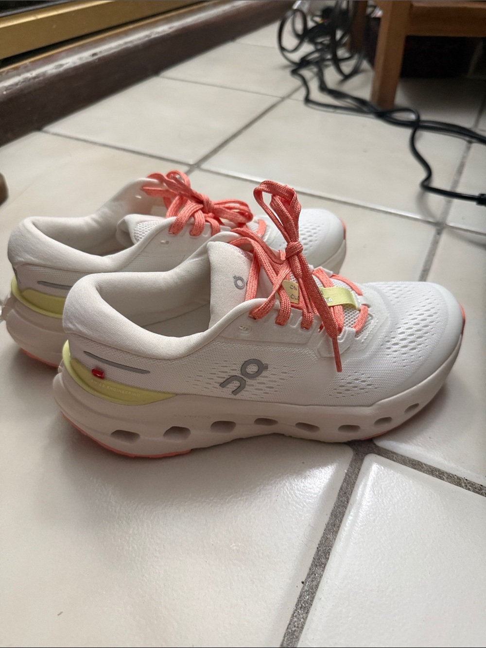 On Cloudnova Women’s Running Sneakers - White with Coral Accents